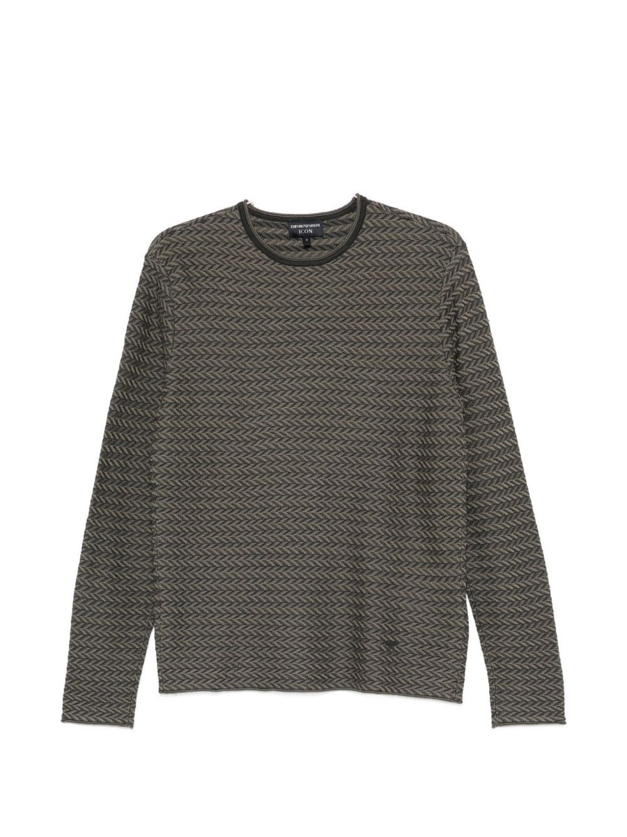 Emporio Armani Herringbone Wool Knit Sweater — Charcoal