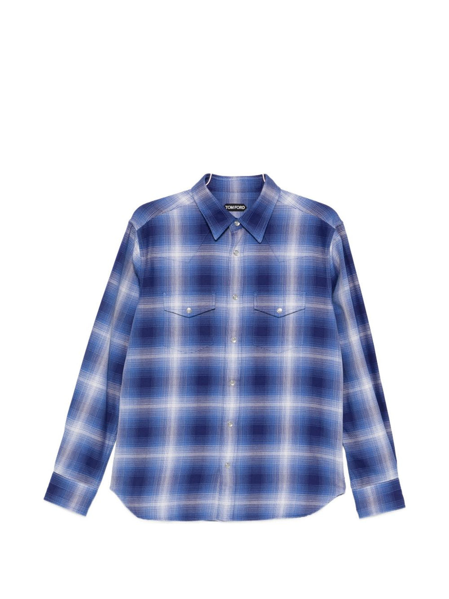Tom Ford Blue Check Cotton Shirt — Blue