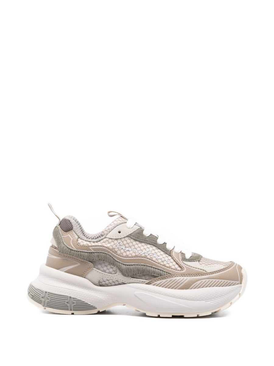 Emporio Armani Mixed-Texture Mesh Sneaker — Beige
