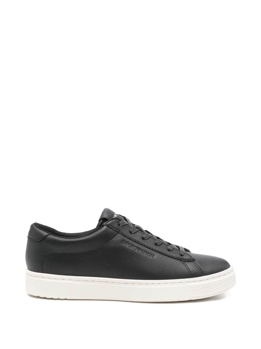Emporio Armani Leather Lace-Up Sneaker — Black