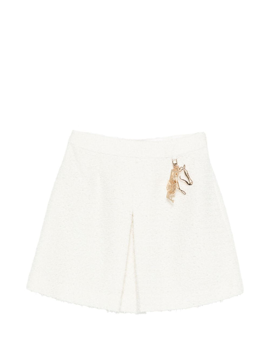 Emporio Armani Pleated Tweed Skirt — Cream