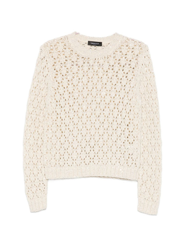 Fabiana Filippi Open-Knit Crewneck Sweater — Cream