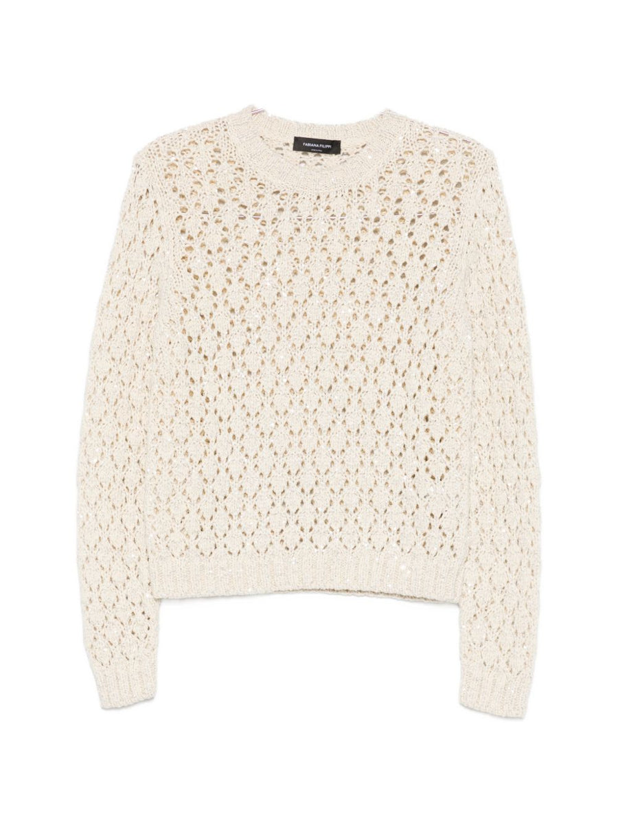 Fabiana Filippi Open-Knit Crewneck Sweater — Cream