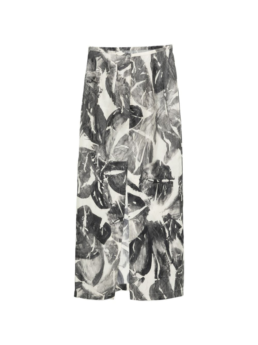 Alysi Silk Print Skirt — Beige