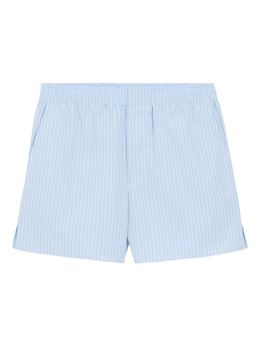 Ami Paris Striped Cotton Shorts — Light Blue