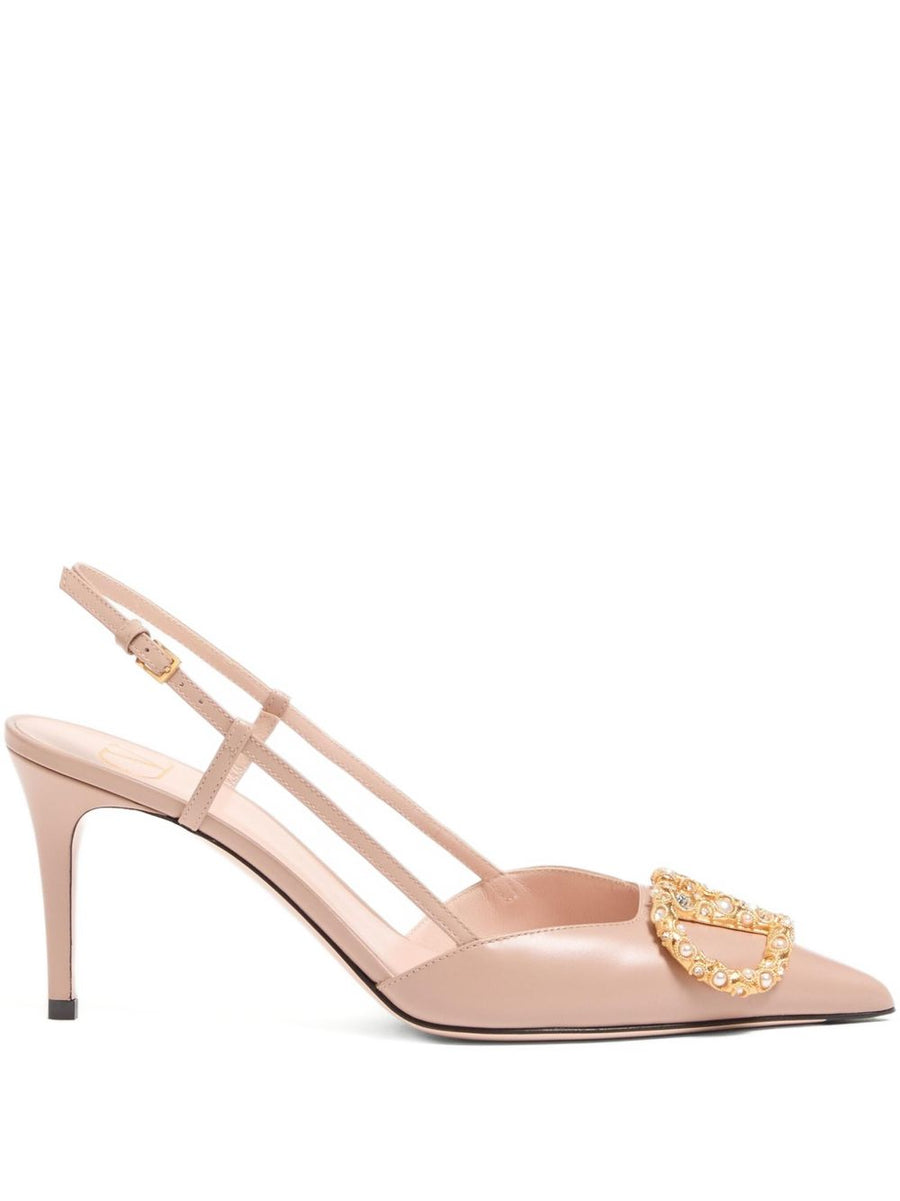 Valentino Garavani Embellished Slingback Heel — Nude