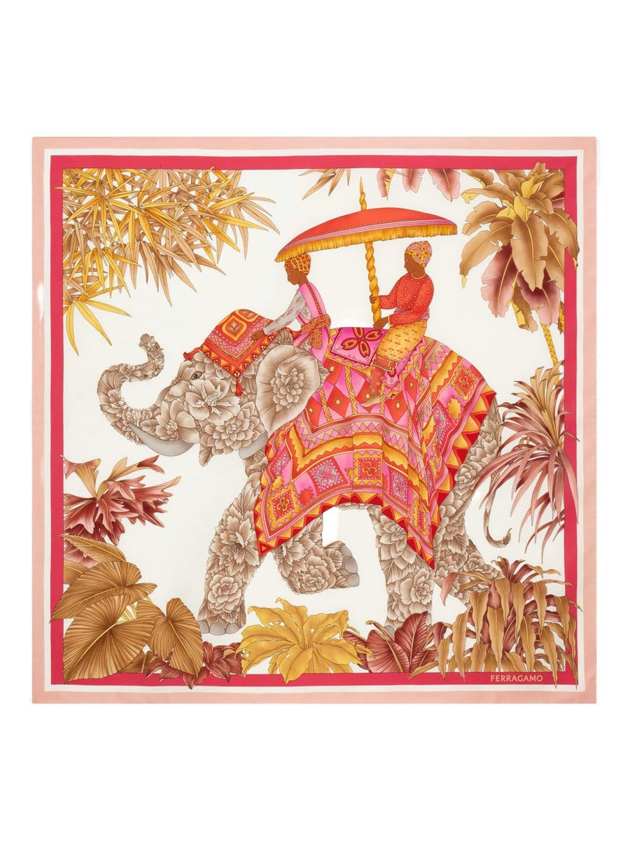 Ferragamo Elephant-Print Silk Scarf — Pink