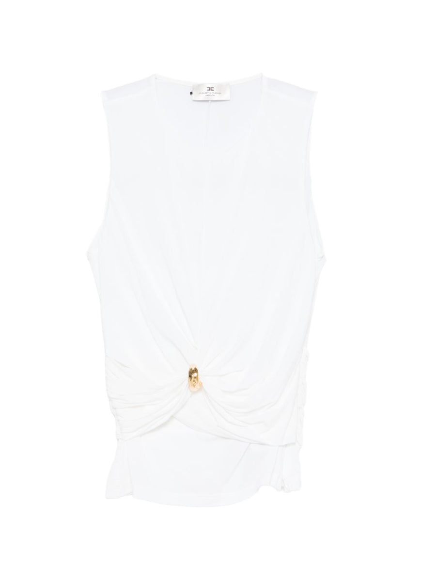 Elisabetta Franchi Gathered Knot-Detail Tank Top — Ivory