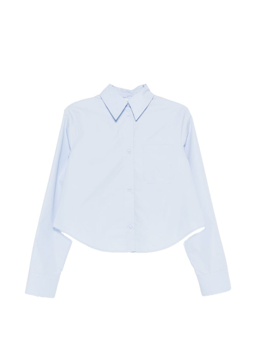 SPORTMAX PRE Cropped Cotton-Blend Shirt — light blue