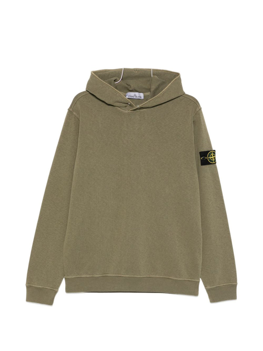 Stone Island Logo Cotton Hoodie — Olive