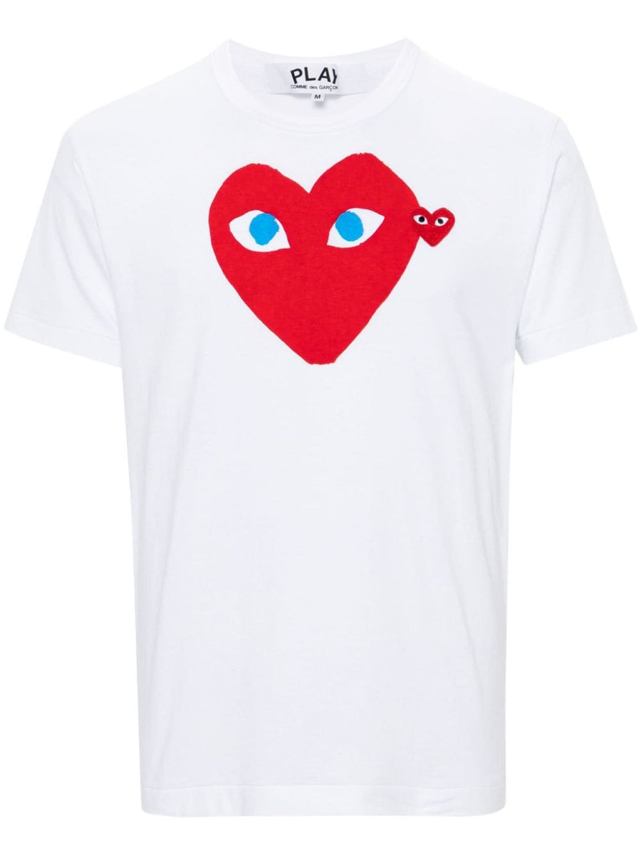 Comme Des Garcons Heart-Eye Logo Print T-shirt — white