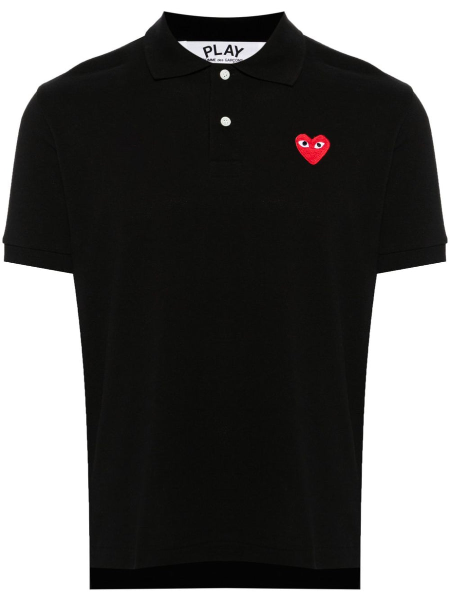 قميص بولو Comme Des Garcons هارت-رقعة قطن بيكيه قميص — أسود