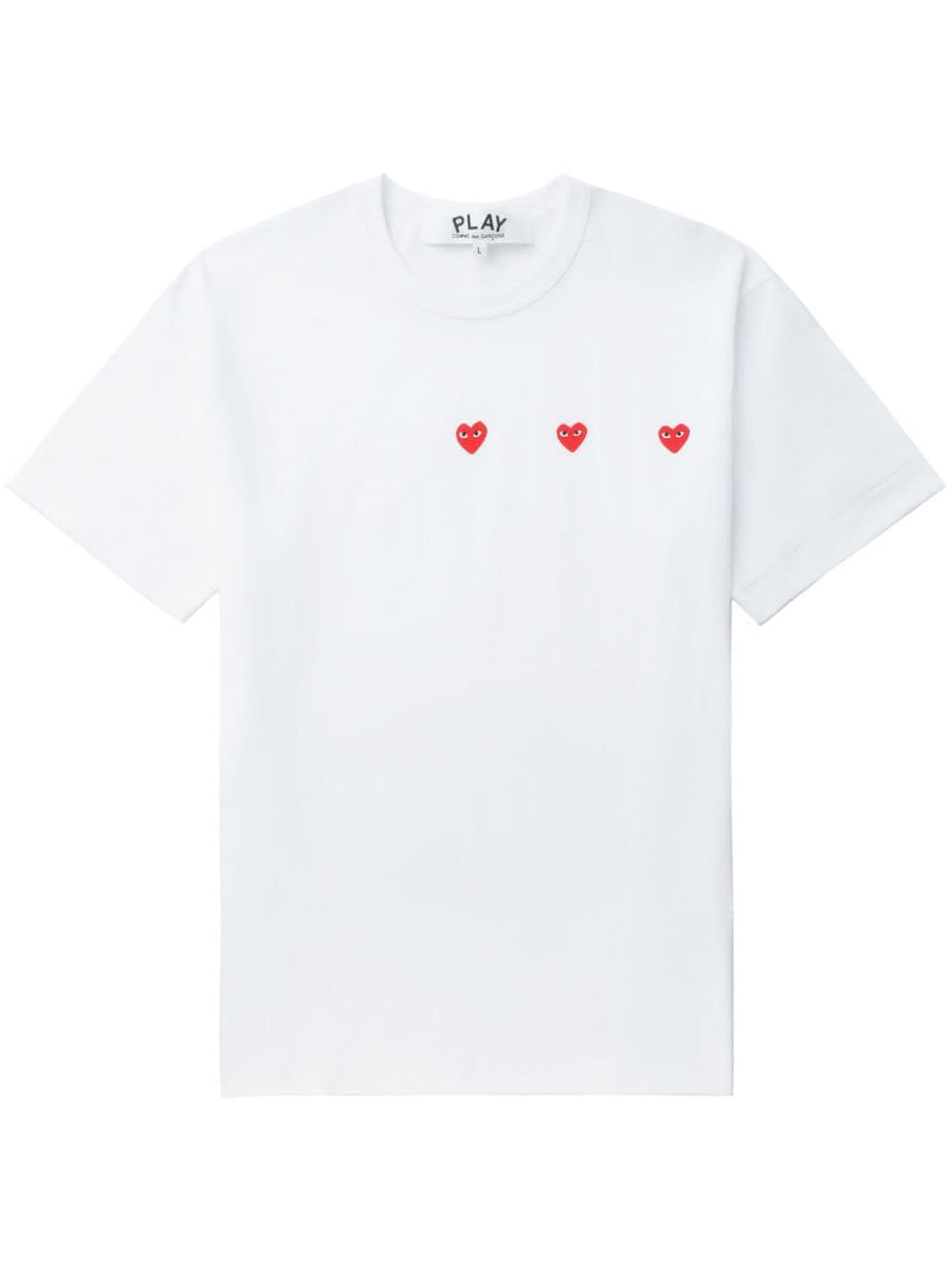 Comme Des Garcons Heart-Embroidered Cotton T-Shirt — White