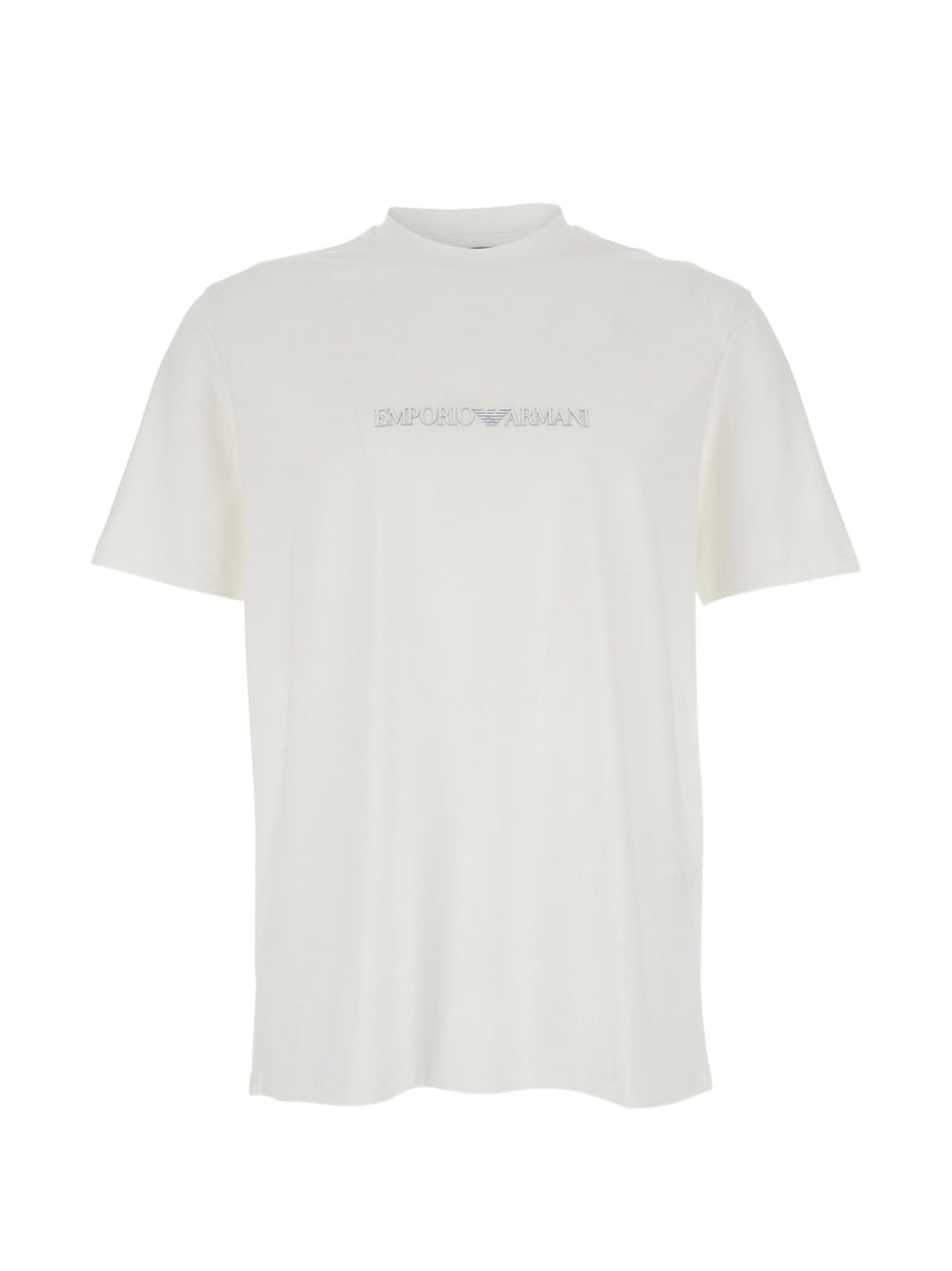 Emporio Armani Logo-Embroidered Cotton T-shirt — White