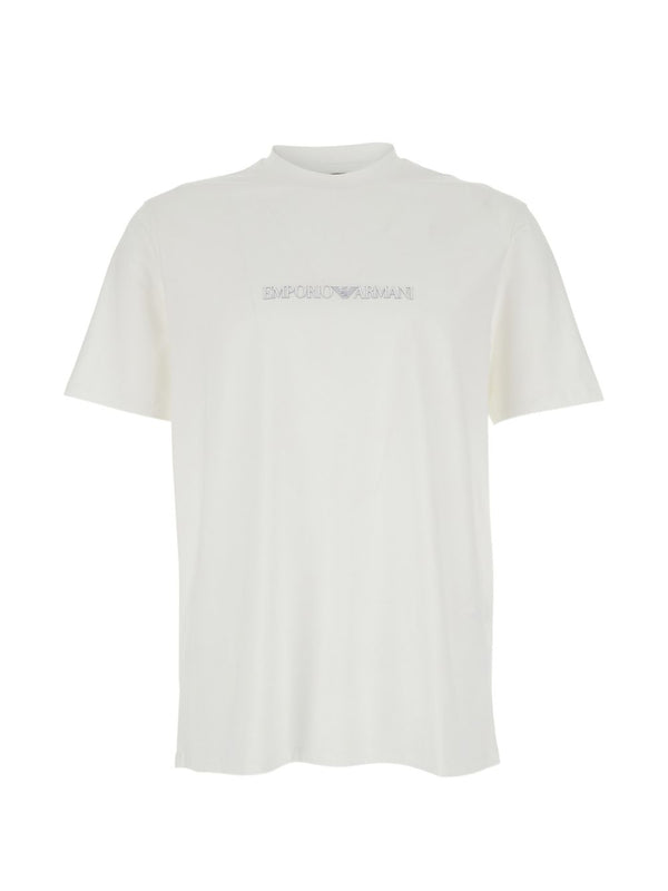 Emporio Armani Logo-Embroidered Cotton T-shirt — White