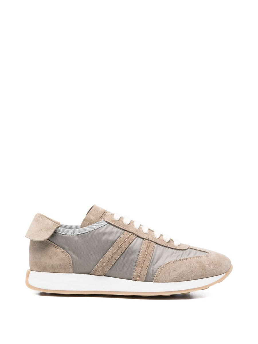 Fabiana Filippi Suede and Nylon Low-Top Sneaker — Beige