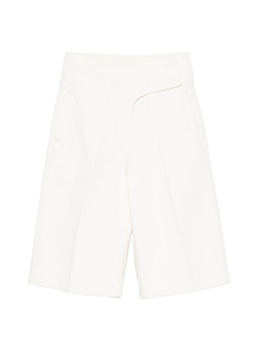 Ami Paris High-Waisted Cotton Bermuda Shorts — Cream
