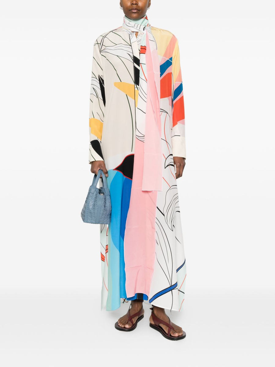 F.R.S . Abstract Print Silk Dress — white