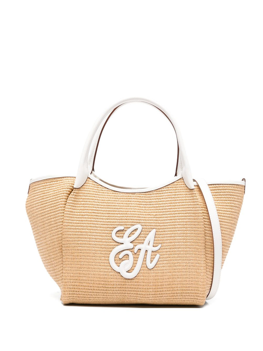 Emporio Armani Woven Straw Tote Bag — Beige