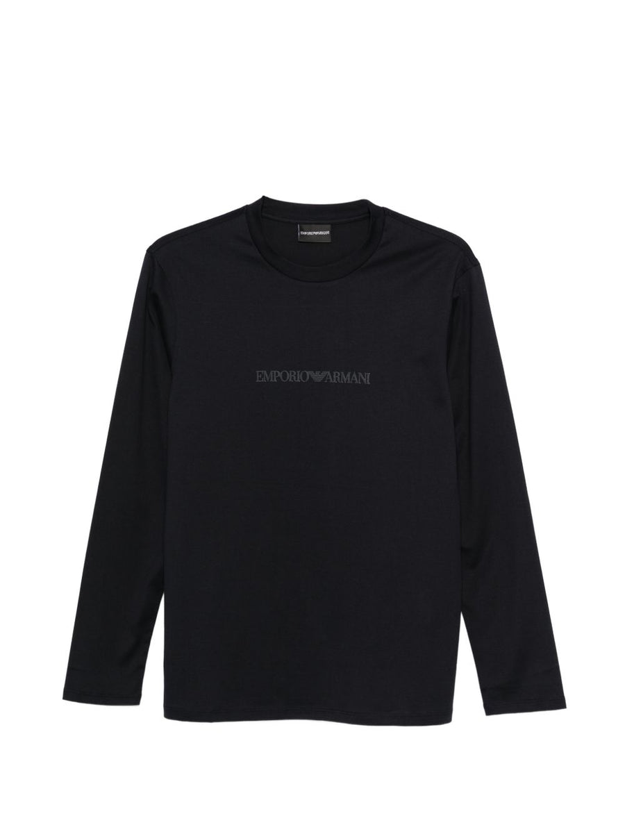 Emporio Armani Logo-Embroidered Cotton T-Shirt — Black