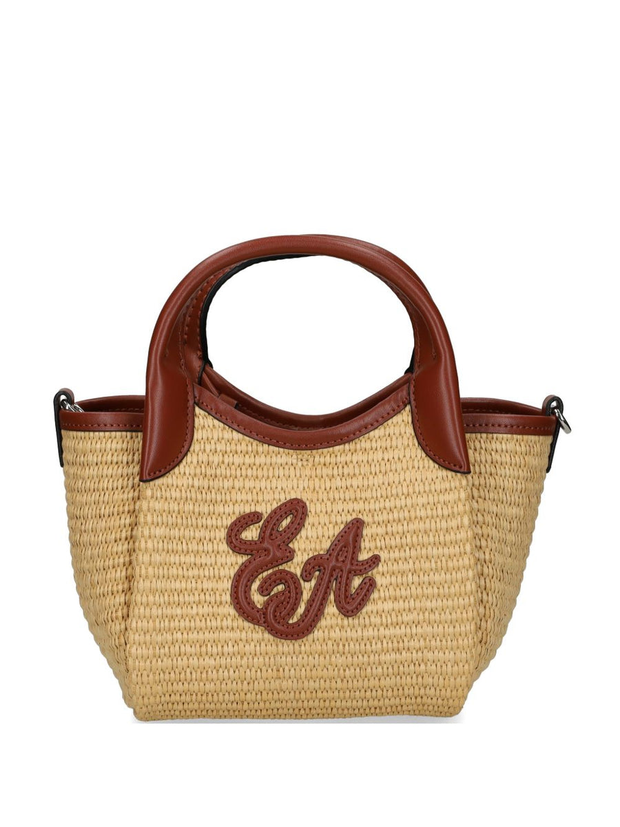 Emporio Armani Woven Straw Tote Bag — Beige