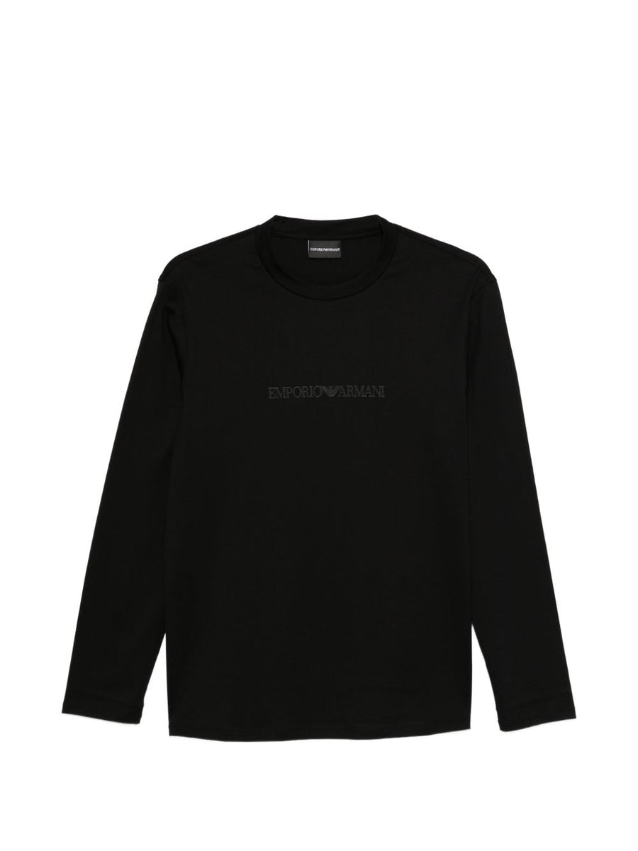 Emporio Armani Logo-Embroidered Cotton T-shirt — Black