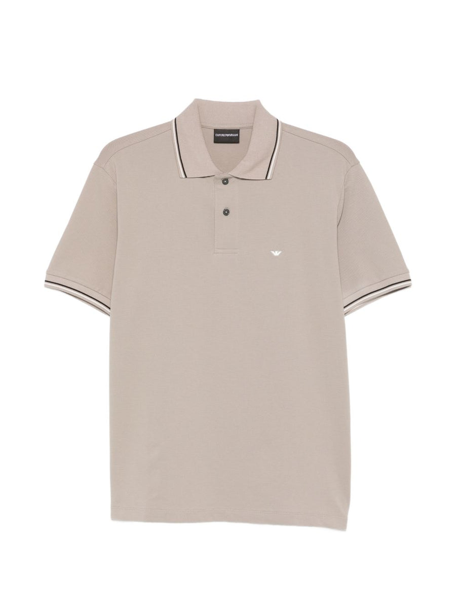 Emporio Armani Logo Cotton Polo Shirt — Beige