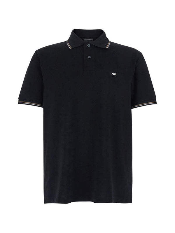 Emporio Armani Logo-Embroidered Cotton Polo — Black