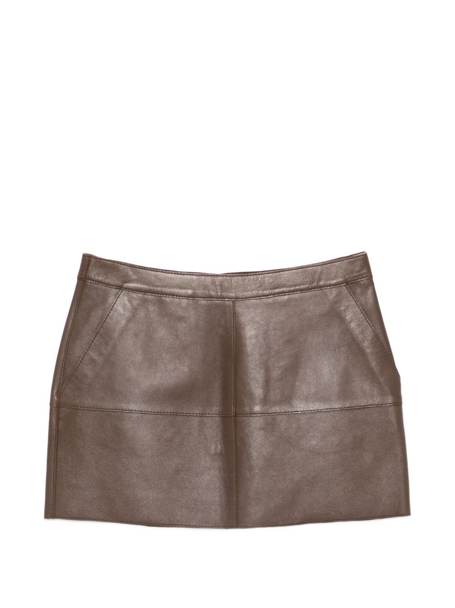 Parosh Leather Panelled Mini Skirt — Brown