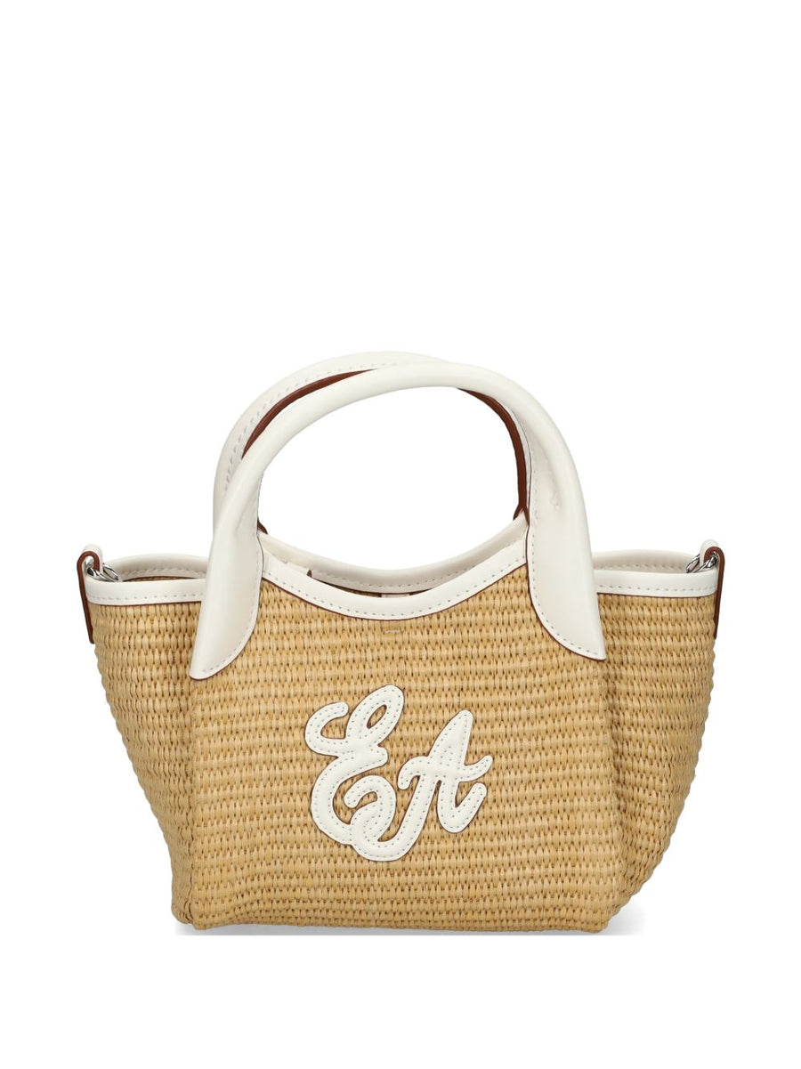 Emporio Armani Woven Straw Tote Bag — Tan