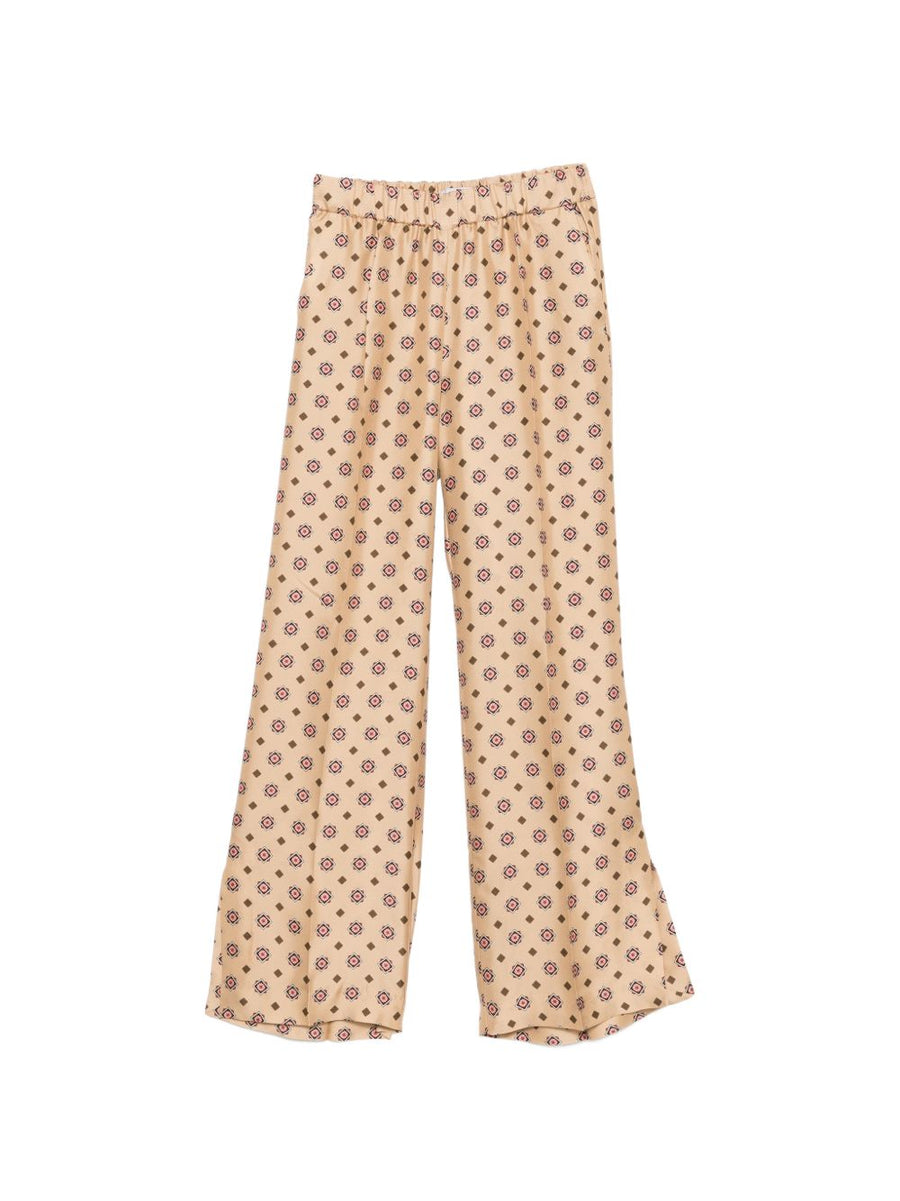 Alberto Biani Printed Silk Trousers — Beige