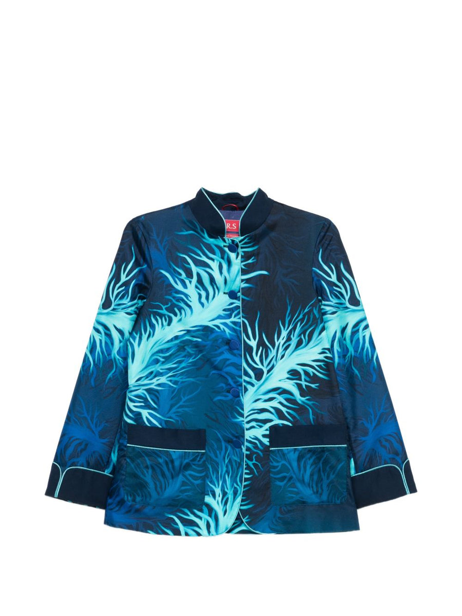 F.R.S . Printed Silk Jacket — Blue