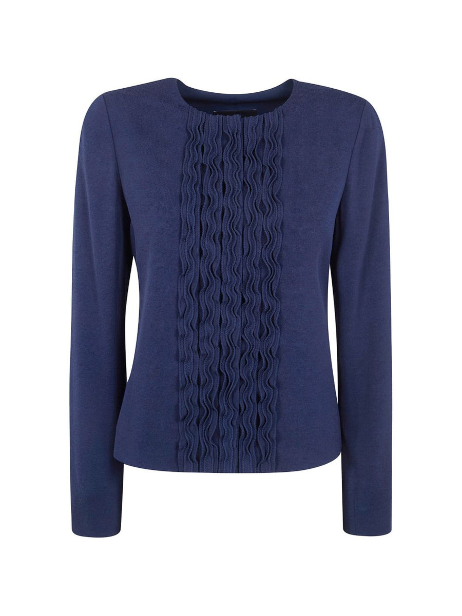 Emporio Armani Ruffled-Front Blouse — Navy