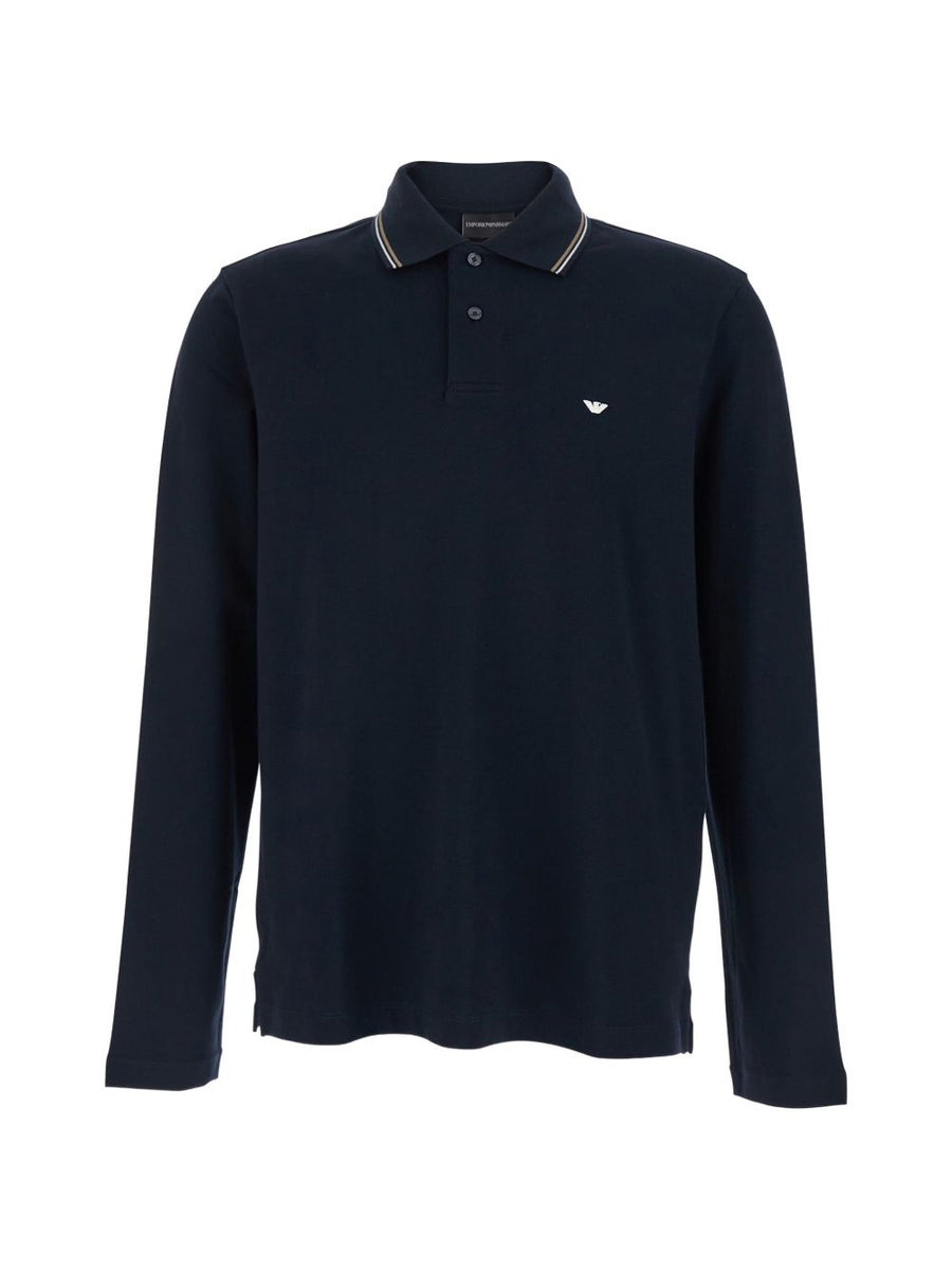Emporio Armani Logo-Embroidered Cotton Polo — Navy
