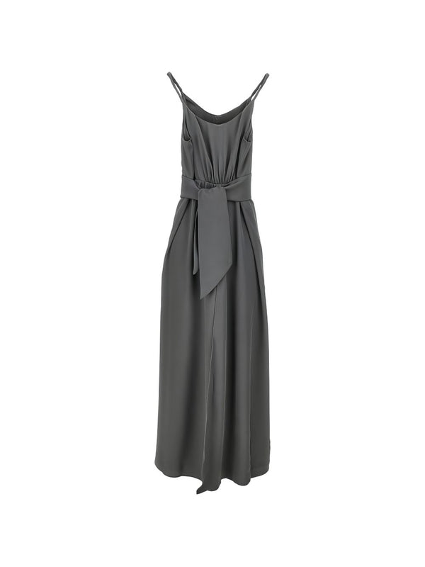 Emporio Armani V-Neck Bow Dress — Smoke Grey