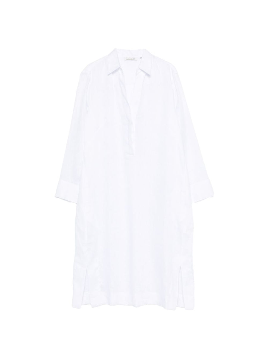 Archivio '67 V-neck side slits Linen chemisier dress