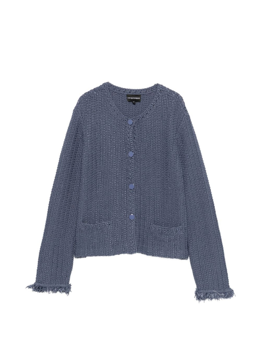 Emporio Armani Cotton-Blend Fringed Blazer — Blue