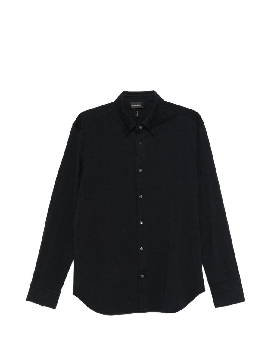 Emporio Armani Logo-Embroidered Cotton Shirt — Black