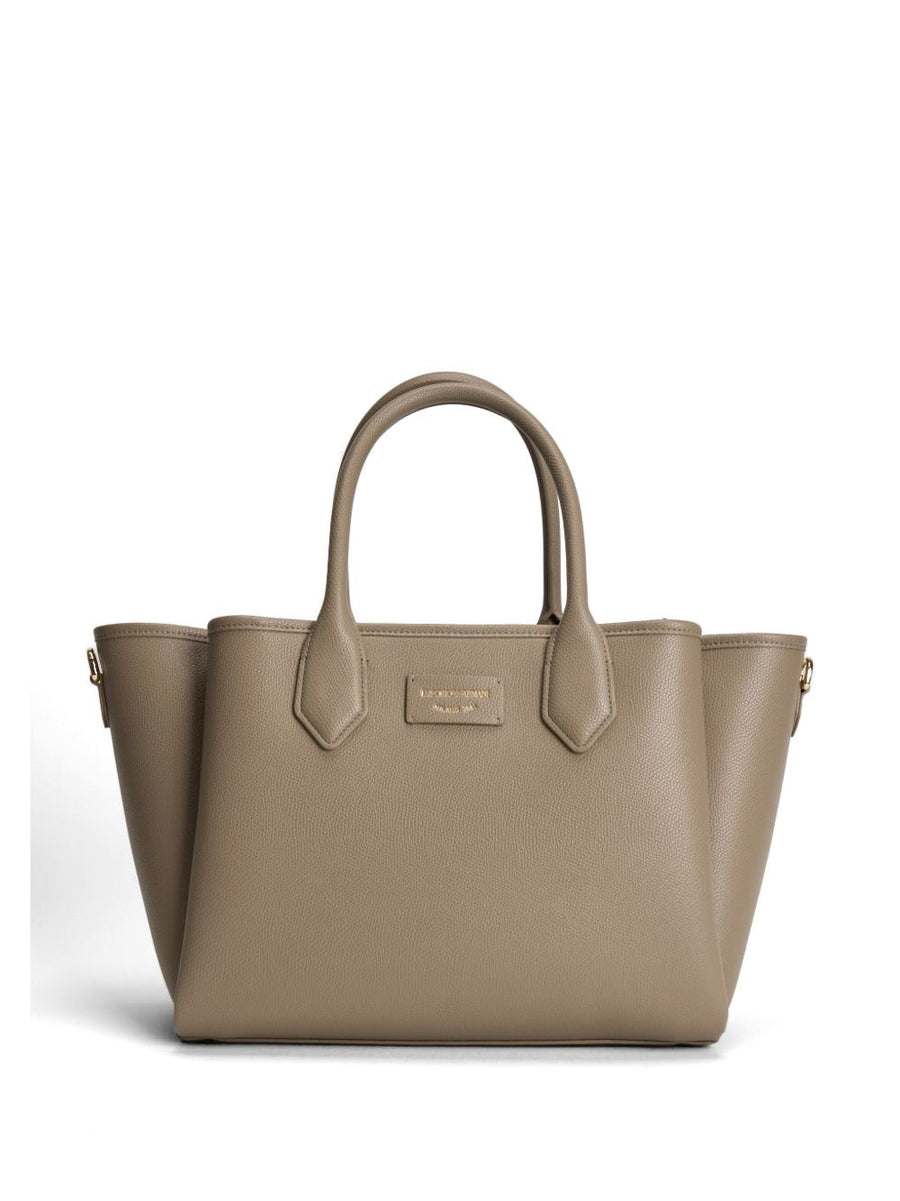 Emporio Armani Grained Leather Tote Bag — Taupe