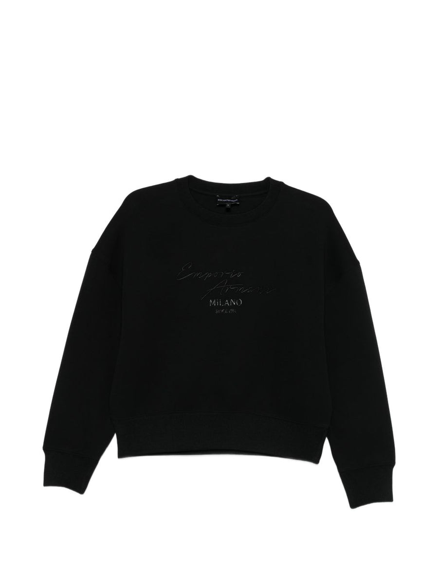 Emporio Armani Embroidered Logo Crewneck Sweatshirt — Black