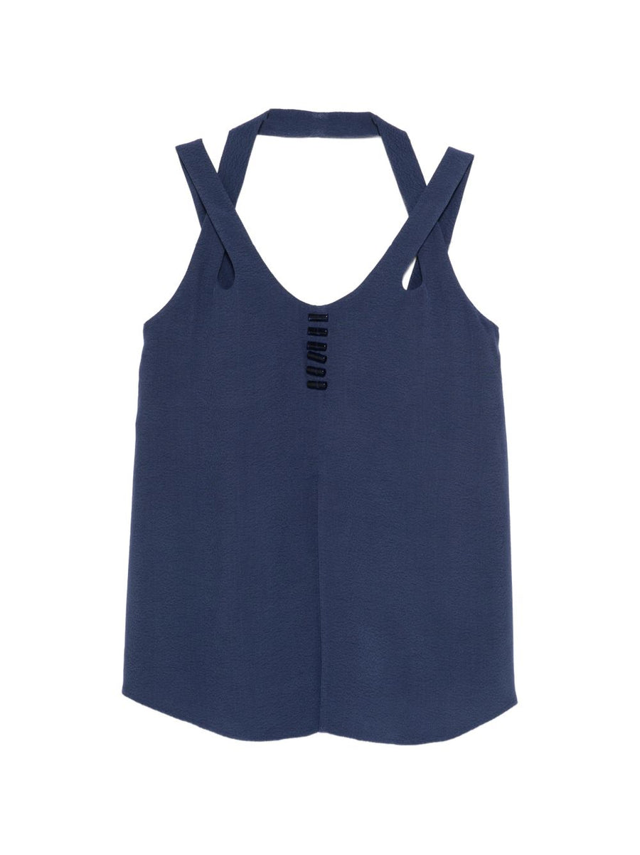 Emporio Armani V-Neck Button Detail Tank Top — Navy