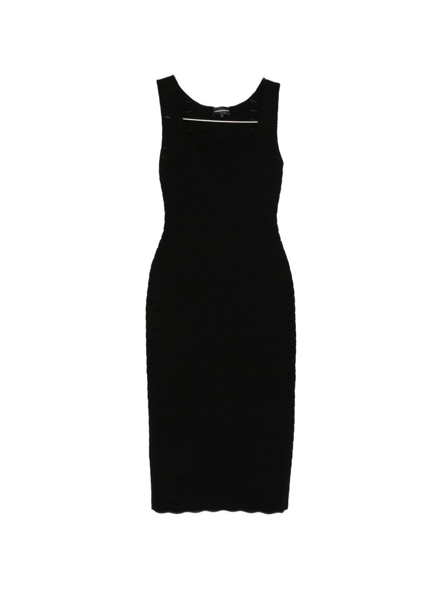 Emporio Armani Ribbed Knit Sleeveless Dress — Black