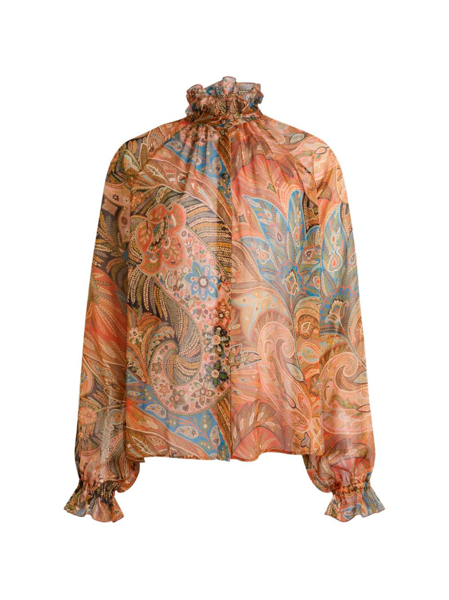 Etro Paisley-Print Silk Blouse — Orange