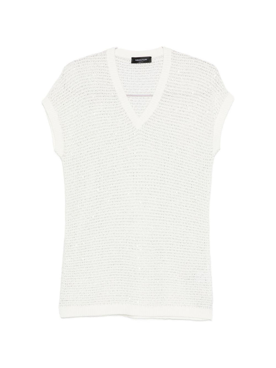 Fabiana Filippi Sequin-Embellished Openwork Blouse — White