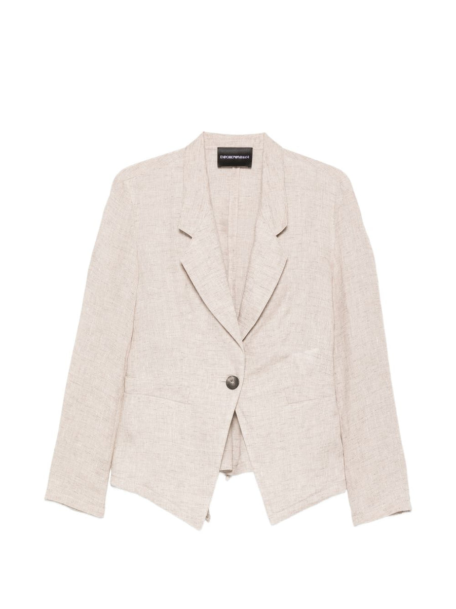 Emporio Armani Linen Single-Breasted Blazer — Sand