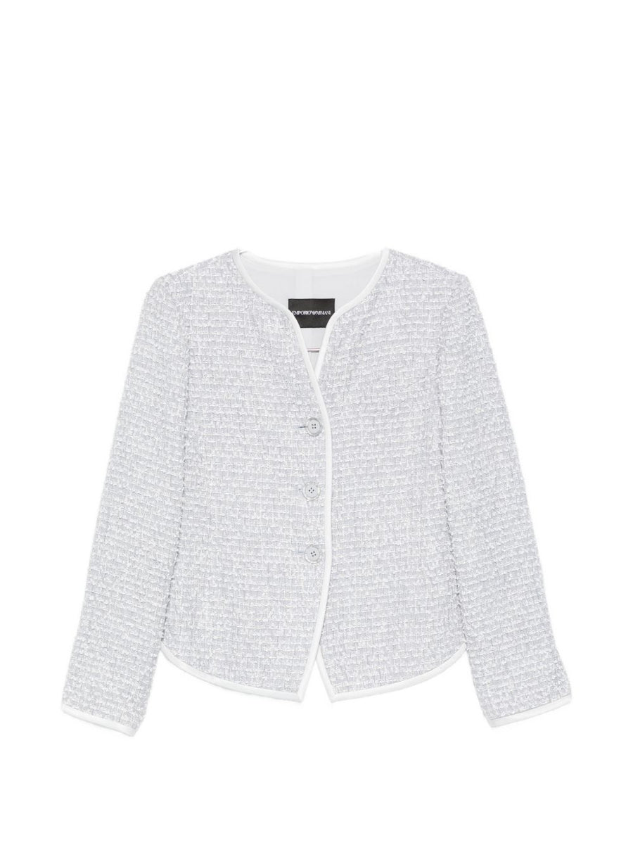 Emporio Armani Textured Wool Blend Blazer — White
