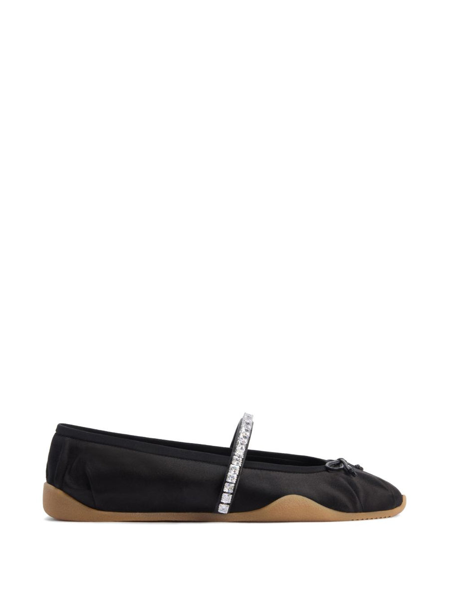 Giuseppe Zanotti Silk Satin Rhinestone-Band Flat — Black