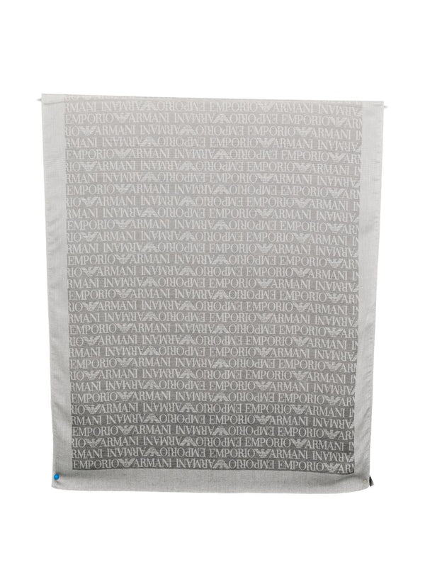 Emporio Armani Allover Logo Print Shawl — Grey