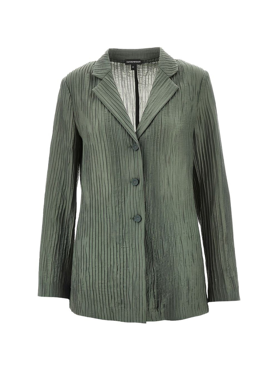Emporio Armani Pleated Single-Breasted Blazer — Sage Green