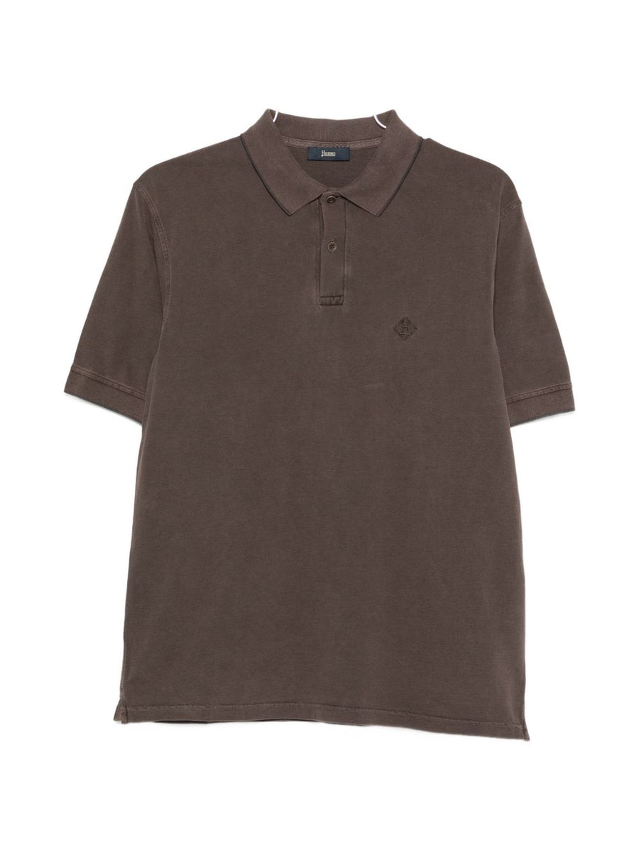 HERNO Logo-Embroidered Cotton Polo Shirt — Brown